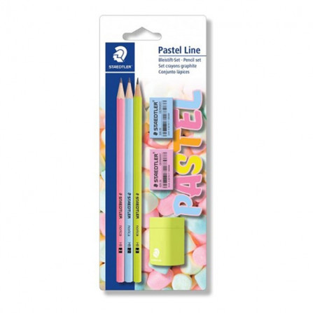 PACK DE 3 CRAYONS GRAPHITES + 2 GOMMES + 1 TAILLE-CRAYON STAEDTLER PASTEL LINE