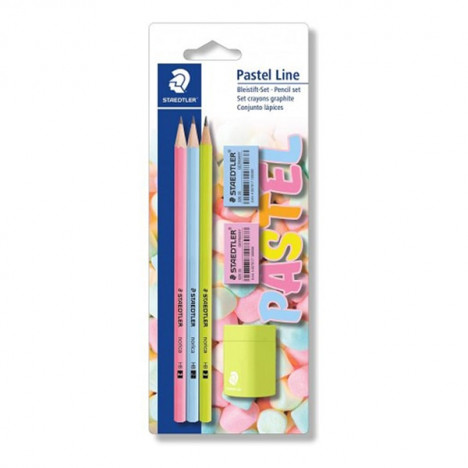 PACK DE 3 CRAYONS GRAPHITES + 2 GOMMES + 1 TAILLE-CRAYON STAEDTLER PASTEL LINE PACK DE 3 CRAYONS GRAPHITES + 2 GOMMES + 1 TAILLE-CRAYON STAEDTLER PASTEL LINE