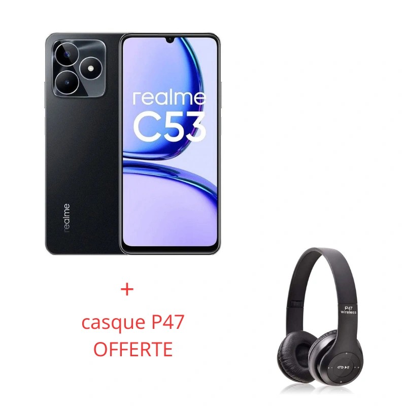SMARTPHONE REALME C53 4G 8GO 256GO NOIR +casque P47 OFFERTE SMARTPHONE REALME C53 4G 8GO 256GO NOIR +casque P47 OFFERTE