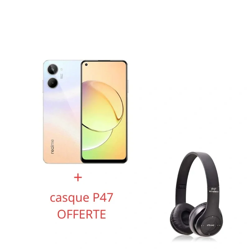 SMARTPHONE REALME 10 4G 8GO 128GO BLANC +casque P47 OFFERTE SMARTPHONE REALME 10 4G 8GO 128GO BLANC +casque P47 OFFERTE