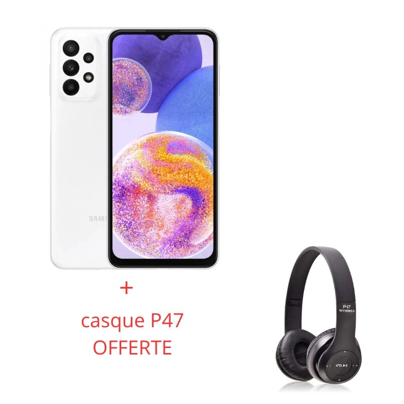 Smartphone SAMSUNG GALAXY A23 4G 4GO64GO BLANC + casque P47 OFFERTE