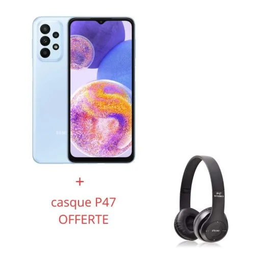 Smartphone SAMSUNG GALAXY A23 4G 4GO64GO BLEU+ casque P47 OFFERTE