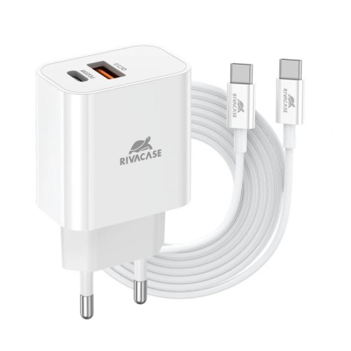 Chargeur Secteur USB-C RIVACASE PS4102 WD4 / 20 W + QC3.0 Avec câble USB-C/USB-C