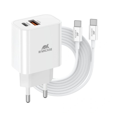 Chargeur Secteur USB-C RIVACASE PS4102 WD4 / 20 W + QC3.0 Avec câble USB-C/USB-C