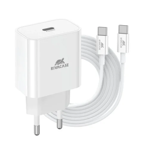 Chargeur Secteur USB-C RIVACASE PS4101 WD4 / 20 W / Avec câble USB-C Vers USB-C / Blanc