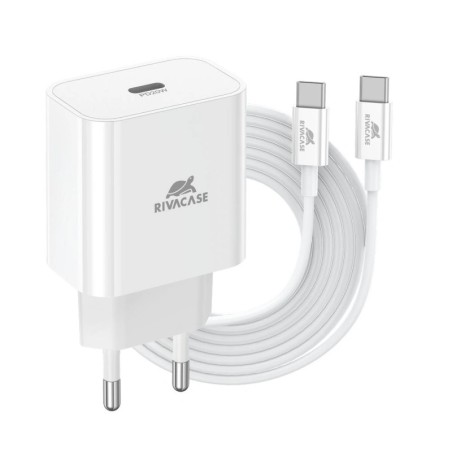 Chargeur Secteur USB-C RIVACASE PS4101 WD4 / 20 W / Avec câble USB-C Vers USB-C / Blanc