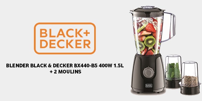prix BLENDER BLACK & DECKER BX440-B5 400W 1-5L + 2 MOULINS