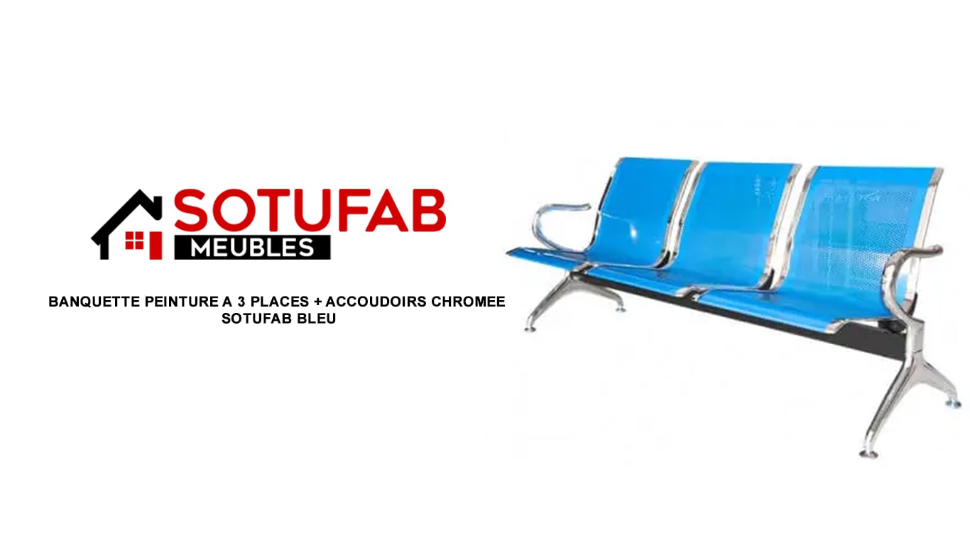 BANQUETTE PEINTURE A 3 PLACES + ACCOUDOIRS CHROMEE SOTUFAB BLEU