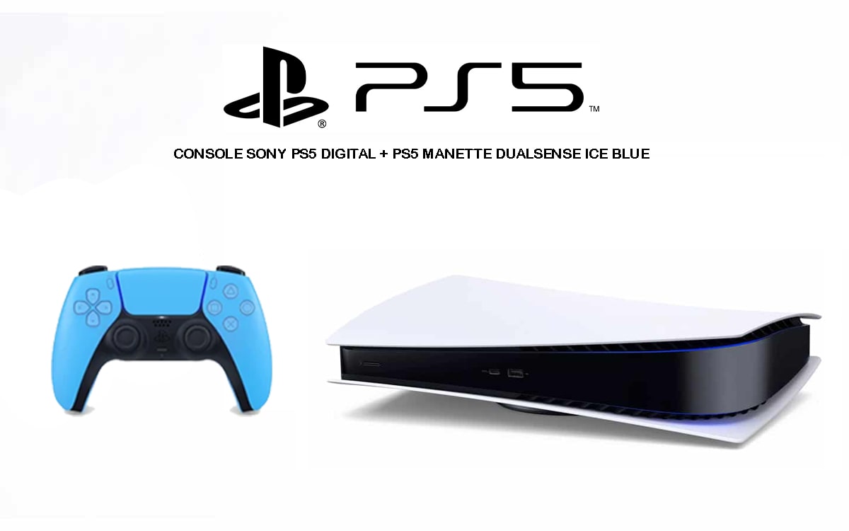 CONSOLE SONY PS5 DIGITAL + PS5 MANETTE DUALSENSE ICE BLUE