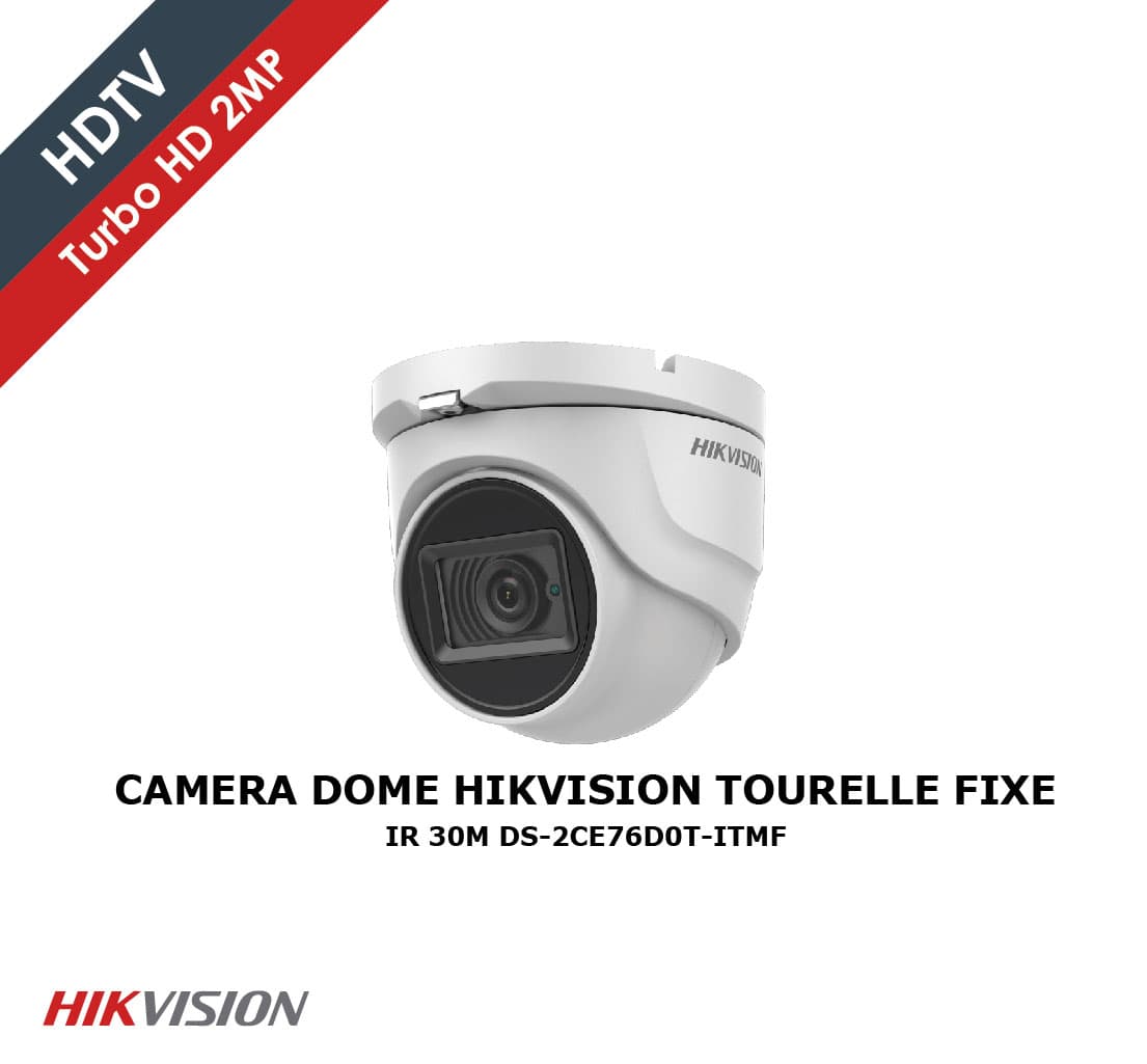 Camera DOME HIKVISION TOURELLE FIXE IR TURBO 2MP IR 30M DS-2CE76D0T-ITMF