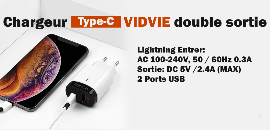 Chargeur IPhone VIDVIE Double Sortie CE-03I