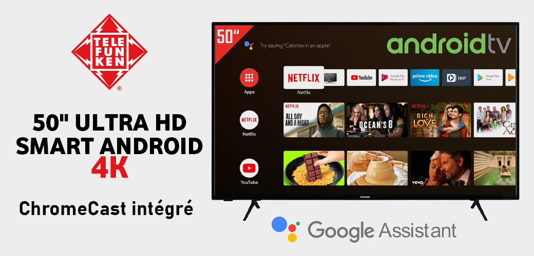 Téléviseur TELEFUNKEN 50" Ultra HD Smart Android 4K